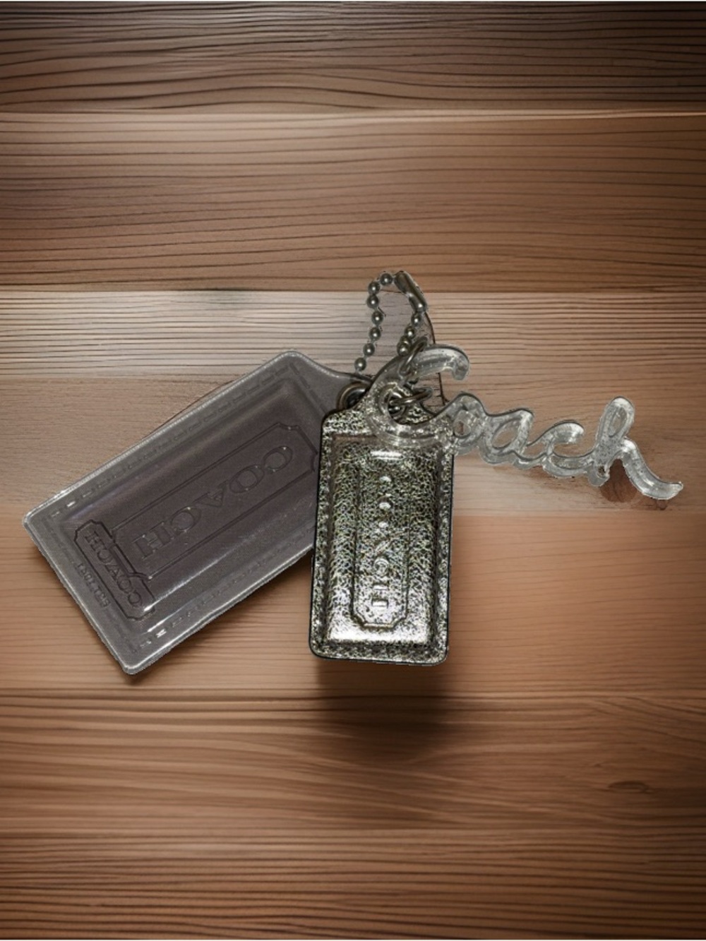 Coach Poppy XL Hang Tag Set, Gray & Silver, Leather & Acrylic